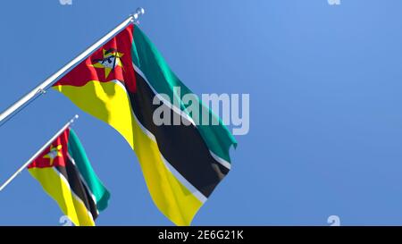 Rendu 3D du drapeau national du Mozambique qui s'y est enorissé le vent Banque D'Images