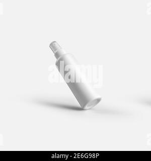Maquette d'un flacon en plastique blanc pour parfum, antiseptique, flacon pulvérisateur, aérosol, isolé sur fond. Modèle de conteneur d'atomiseur pour la présentation de la conception Banque D'Images