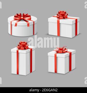 Boîte cadeau et cadeau des fêtes ensemble de papier en satin rouge rubans illustration vectorielle isolée Illustration de Vecteur