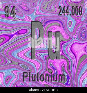 Élément chimique de plutonium, signe avec numéro atomique et poids atomique, fond violet, élément du tableau périodique Banque D'Images