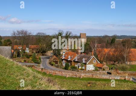 Vue en hauteur du village du château, vue depuis les remparts du château, Norfolk, Royaume-Uni Banque D'Images
