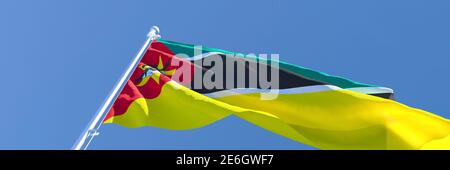 Rendu 3D du drapeau national du Mozambique qui s'y est enorissé le vent Banque D'Images