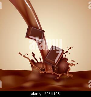 Lait au chocolat sucré aux morceaux de chocolat et aux éclaboussures réalistes illustration vectorielle Illustration de Vecteur