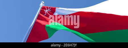 Rendu 3D du drapeau national d'Oman qui s'y est enorissé le vent Banque D'Images