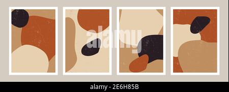 Un ensemble de quatre modèles d'imprimés artistiques présentant des formes organiques abstraites en marron clair, beige, crème et noir. Art imprimable de style boho, tendance et styli Illustration de Vecteur