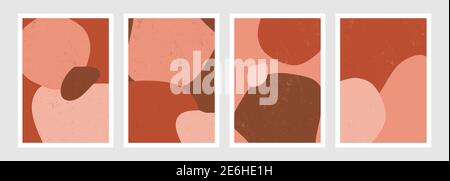 Un ensemble de quatre modèles d'impression artistique présentant des formes organiques abstraites en marron, rose et rouge. Art imprimable de style boho, brochures tendance et stylées, br Illustration de Vecteur
