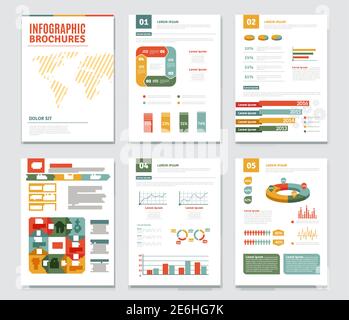 Brochures graphiques avec statistiques et symboles de progression isolés à plat illustration vectorielle Illustration de Vecteur