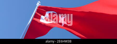 Rendu en 3D du drapeau national de la Turquie qui s'y est enorfissé le vent Banque D'Images