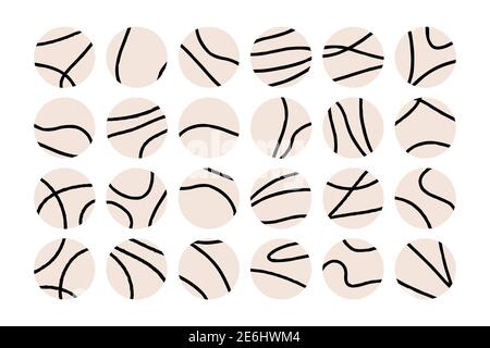 Un ensemble de 24 histoires vectorielles simples et élégantes met en valeur des couvertures en rose foncé avec des lignes abstraites en noir. Les réseaux sociaux modernes et minimalistes sont des icônes Illustration de Vecteur