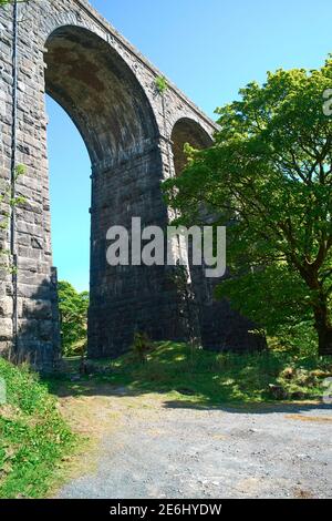 Un viaduc ferroviaire en pierre construit par une journée ensoleillée dans les Yorkshire Dales montrant 2 arches sous un ciel bleu Banque D'Images