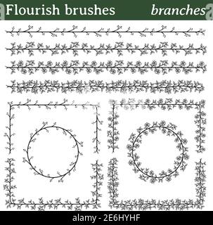 Vous pouvez tracer n'importe quelle ligne ou trajectoire et appliquer un pinceau. De plus, vous pouvez créer des cadres de formes différentes (rondes, carrées, ..) car toutes les formes incluent extérieur Illustration de Vecteur