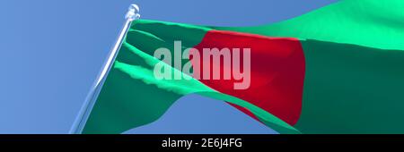 Rendu 3D du drapeau national du Bangladesh qui s'y est enorissé le vent Banque D'Images