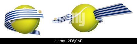 Sports tennis ball en rubans avec les couleurs du drapeau de l'Uruguay. Vecteur isolé sur fond blanc Illustration de Vecteur