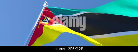 Rendu 3D du drapeau national du Mozambique qui s'y est enorissé le vent Banque D'Images