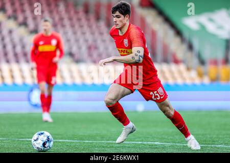 Farum, Danemark. 28 janvier 2021. Ivan Mesik (25) du FC Nordsjaelland vu pendant le match d'essai entre le FC Nordsjaelland et Fremad Amager en droit de Dream Park à Farum. (Crédit photo: Gonzales photo – Dejan Obretkovic). Banque D'Images