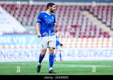 Farum, Danemark. 28 janvier 2021. Nemanja Cavnic (5) de Fremad Amager vu pendant le match d'essai entre le FC Nordsjaelland et Fremad Amager en droit de Dream Park à Farum. (Crédit photo: Gonzales photo – Dejan Obretkovic). Banque D'Images