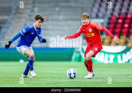 Farum, Danemark. 28 janvier 2021. Andreas Schjeldup du FC Nordsjaelland vu pendant le match d'essai entre le FC Nordsjaelland et Fremad Amager en droit de Dream Park à Farum. (Crédit photo: Gonzales photo – Dejan Obretkovic). Banque D'Images