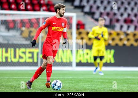 Farum, Danemark. 28 janvier 2021. Kian Hansen (4) du FC Nordsjaelland vu pendant le match d'essai entre le FC Nordsjaelland et Fremad Amager en droit de Dream Park à Farum. (Crédit photo: Gonzales photo – Dejan Obretkovic). Banque D'Images