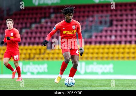 Farum, Danemark. 28 janvier 2021. Tochi Chukwuani (45) du FC Nordsjaelland vu pendant le match d'essai entre le FC Nordsjaelland et Fremad Amager dans le droit à Dream Park à Farum. (Crédit photo: Gonzales photo – Dejan Obretkovic). Banque D'Images