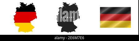 Allemagne. Carte avec indicateur masqué. Silhouette détaillée. Drapeau de l'ondulation. Illustration vectorielle isolée sur blanc. Illustration de Vecteur
