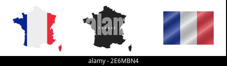 France. Carte avec indicateur masqué. Silhouette détaillée. Drapeau de l'ondulation. Illustration vectorielle isolée sur blanc. Illustration de Vecteur