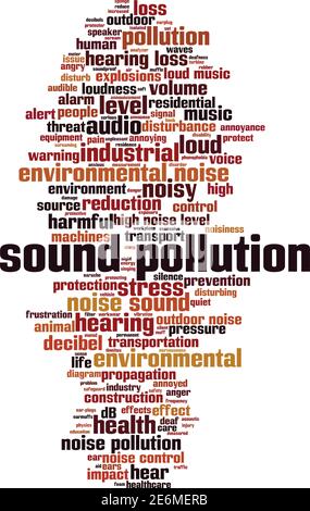 Concept de nuage de pollution sonore. Collage de mots sur la pollution sonore. Illustration vectorielle Illustration de Vecteur