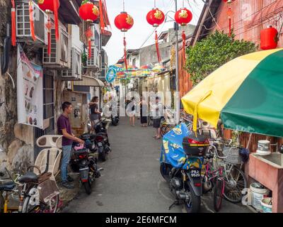 George Town, Penang, Malaisie: Ville historique rues animées plein de magasins et maisons coloniales et de la nourriture de rue Banque D'Images