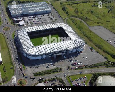 Vue aérienne du Pride Park Stadium, stade du club de football du comté de Derby Banque D'Images