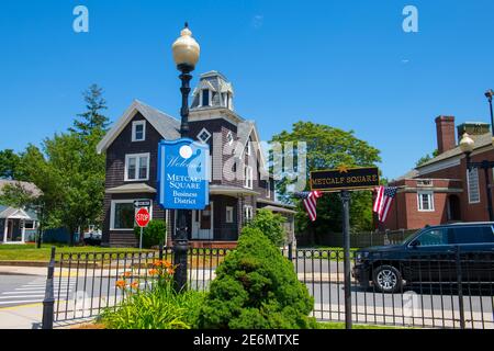 Panneau de Metcalf Square au centre-ville de Winthrop dans Massachusetts ma, USA. Banque D'Images