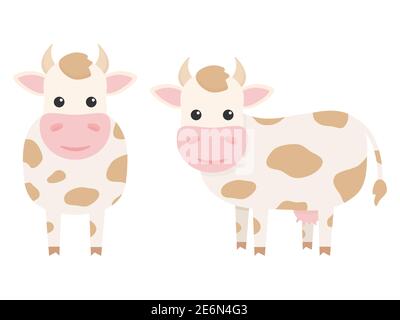 Ensemble de charcoters pour vaches mignons. Animaux de la ferme. Illustration vectorielle isolée sur blanc Illustration de Vecteur