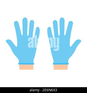 Mains avec des gants de protection en latex bleu. Symbole de protection contre les virus et les bactéries. Illustration de vecteur de concept médical isolée sur blanc Illustration de Vecteur
