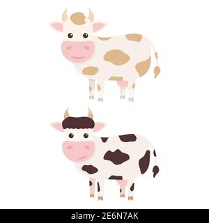 Ensemble de charcoters pour vaches mignons. Animaux de la ferme. Illustration vectorielle isolée sur blanc Illustration de Vecteur