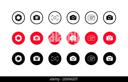 L'obturateur de l'appareil photo, l'objectif et les appareils photo définissent des icônes. Vecteur sur arrière-plan isolé. SPE 10 Illustration de Vecteur
