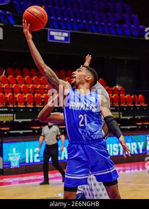 DEN Bosch, PAYS-BAS - JANVIER 29: Olivier Hanlan d'Iraklis BC pendant le match de la coupe d'Europe FIBA entre Belfius Mons-Hainaut et Iraklis BC à Maaspoort le 29 janvier 2021 à Den Bosch, pays-Bas (photo de Bert van Berkum/Orange Pictures) crédit: Orange pics BV/Alay Live News Banque D'Images