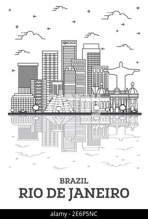 Aperçu Rio de Janeiro Brésil Skyline avec bâtiments modernes et réflexions isolées sur blanc. Illustration vectorielle. Paysage urbain de Rio de Janeiro. Illustration de Vecteur