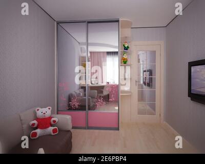 illustration 3d concept de design intérieur d'une chambre d'enfant pour une fille Banque D'Images