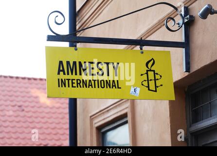 UPPSALA, SUÈDE- 11 AOÛT 2020:Bureau d'Amnesty International. Banque D'Images