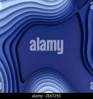 Modèle de découpe de papier en couches. arrière-plan abstrait rendu 3d en bleu et blanc Banque D'Images