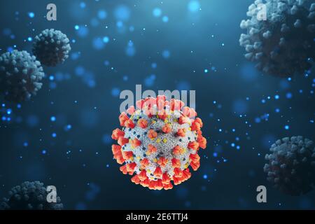 rendu 3d de la cellule du coronavirus ou du covid-19. Vue microscopique du virus. Cocept médical. Banque D'Images