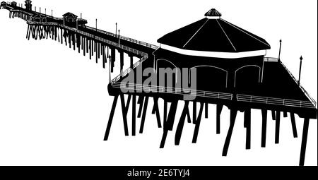 Silhouette de Huntington Beach Pier sur fond blanc Illustration de Vecteur