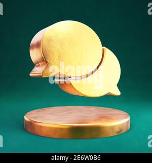 Icône Commentaires.Symbole Fortuna Gold Commentaires sur le podium doré. Banque D'Images