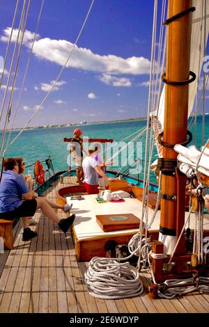 Yacht Schooner Hindu à Key West, Floride, FL Etats-Unis. Le point le plus méridional dans la zone continentale des États-Unis. Destination de vacances sur l'île pour un tourisme détendu. Banque D'Images