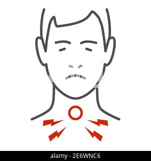 Icône de ligne mince de mal de gorge, concept de santé, Homme sentir la douleur dans la gorge signe sur fond blanc, icône de gorge douloureuse dans le style de contour pour mobile Illustration de Vecteur