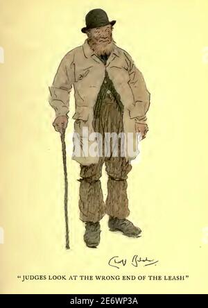 Vintage George Belcher illustration intitulée juges regardent la mauvaise extrémité de la laisse. Banque D'Images