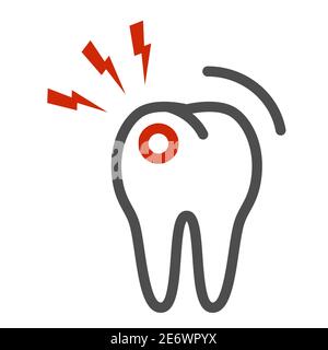 Icône de la ligne de cure-dents, concept de soins dentaires, Tooth avec signe de foudre sur fond blanc, icône de cure-dents dans le style de contour pour le concept mobile et le Web Illustration de Vecteur