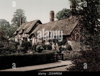 Vintage 19e siècle / 1900 photo: Ann Hathaway's Cottage, Stratford-upon-Avon, Angleterre. Banque D'Images