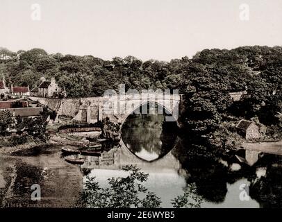 Vintage 19e siècle / 1900 photographie: Le Brig o' Balgownie est un pont du XIIIe siècle enjambant la rivière Don dans le Vieux Aberdeen, Aberdeen, Écosse. Banque D'Images