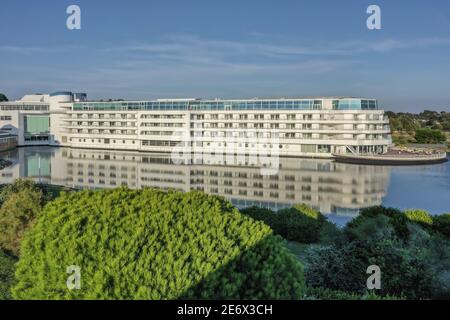 France, Morbihan (56), Grande-Bretagne, Arzon, Crouesty Harbour, Miramar la Cigale Hotel , (vue aérienne) Banque D'Images