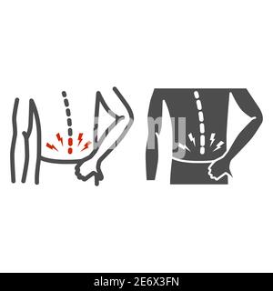 Ligne de douleur dorsale et icône solide, concept de douleur corporelle, signe de douleur dorsale sur fond blanc, icône de blessure dorsale dans le style de contour pour le concept mobile et le Web Illustration de Vecteur