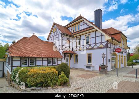 Maison mère de la marque Schierker Feuerstein dans une pharmacie à Schierke dans le parc national de Harz. Banque D'Images